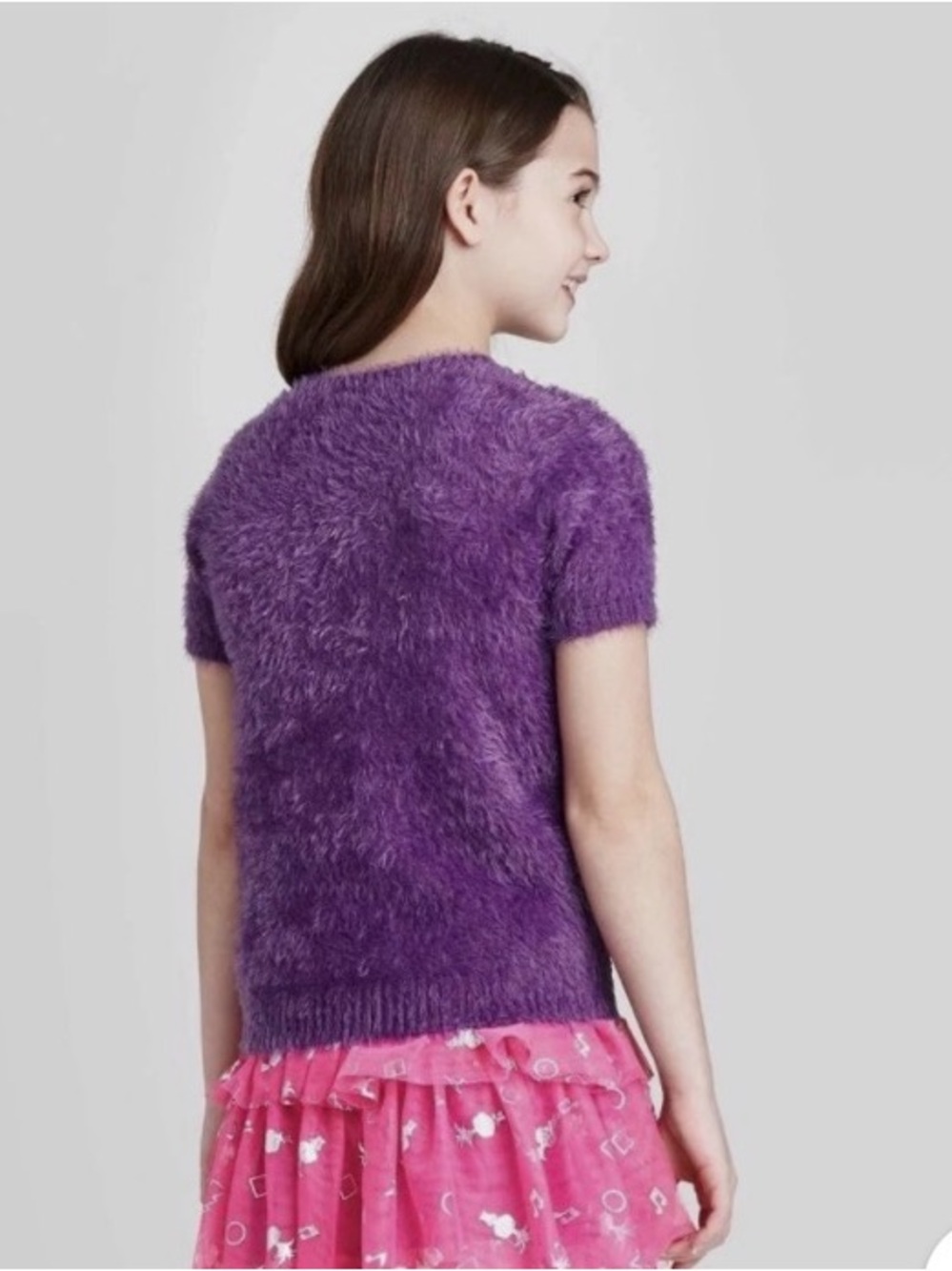 Dreamworks Purple Fuzzy Short-Sleeve Sequin Character Top L 10-12 Girls top - Picture 2 of 4